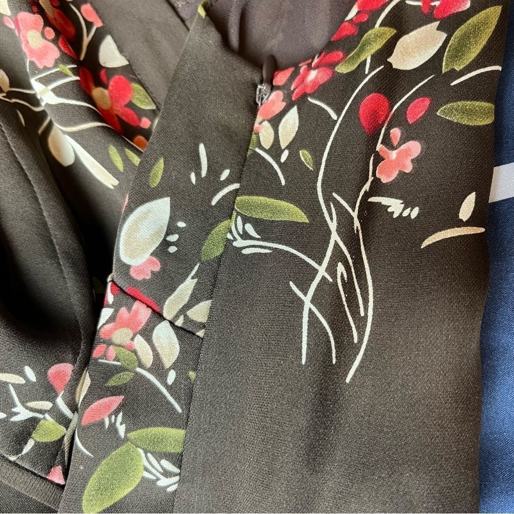 Ann Taylor Loft Y2K Brown Floral Ruffle Dress Size 0 100% Silk Sleeveless - Picture 4 of 5